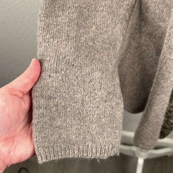 Vertical Design Brown Knit Rabbit Hair Blend Trim Open Winter Cardigan Size XL - Picture 3 of 5